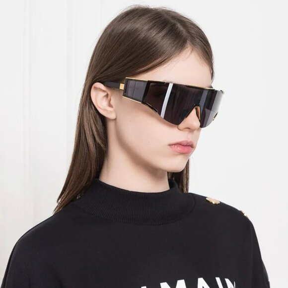 Balmain FLECHE BPS-138A-141 Women Sunglasses Titanium Gold Grey Mirror Mask - Picture 12 of 14